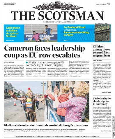 The Scotsman (UK) Newspaper Front Page for 30 May 2016