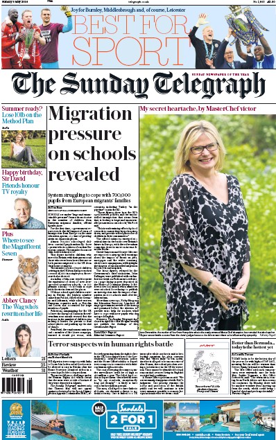 The Sunday Telegraph (UK) Newspaper Front Page for 8 May 2016
