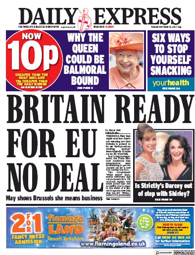 Daily Express Newspaper Front Page for 10 October 2017