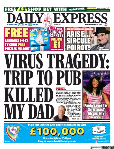 Daily Express (UK) Newspaper Front Page for 10 October 2020