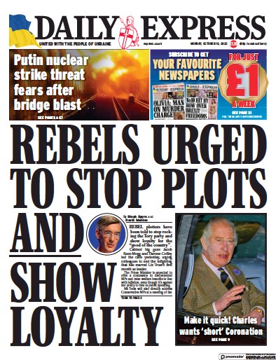 Daily Express Newspaper Front Page for 10 October 2022