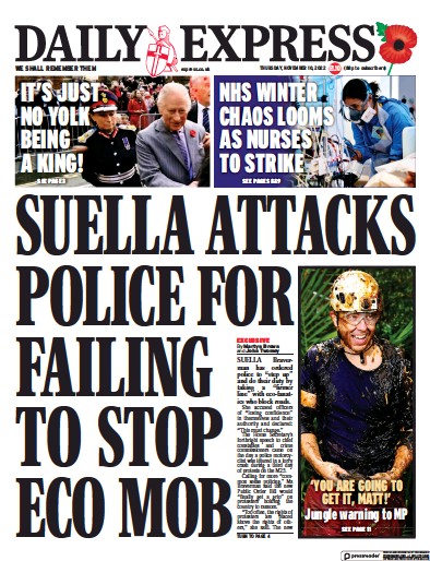Daily Express (UK) Newspaper Front Page for 10 November 2022