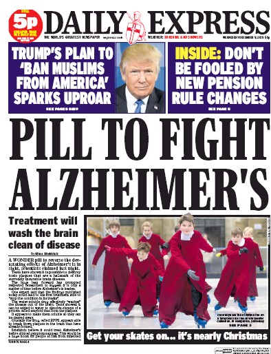 Daily Express (UK) Newspaper Front Page for 10 December 2015