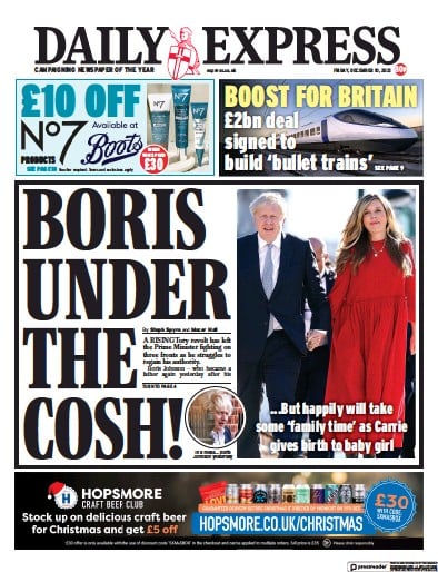 Daily Express (UK) Newspaper Front Page for 10 December 2021