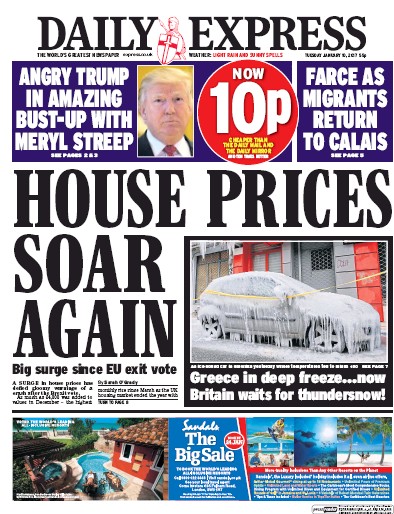 Daily Express Newspaper Front Page for 10 January 2017