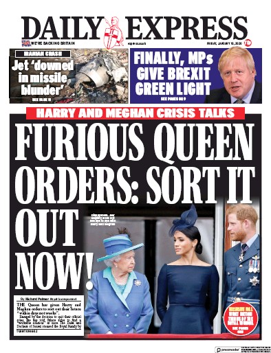 Daily Express (UK) Newspaper Front Page for 10 January 2020