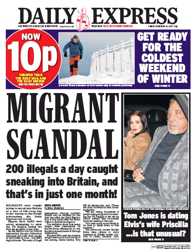 Daily Express Newspaper Front Page for 10 February 2017