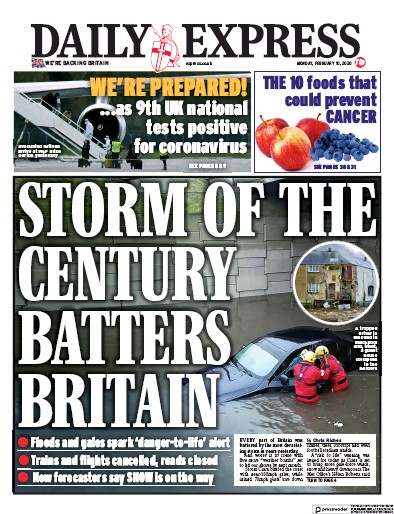 Daily Express Newspaper Front Page for 10 February 2020