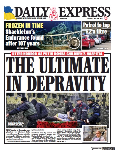Daily Express (UK) Newspaper Front Page for 10 March 2022