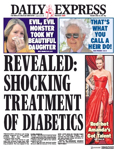 Daily Express (UK) Newspaper Front Page for 10 April 2018
