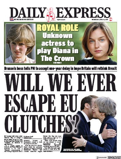 Daily Express (UK) Newspaper Front Page for 10 April 2019