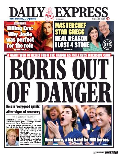 Daily Express Newspaper Front Page for 10 April 2020