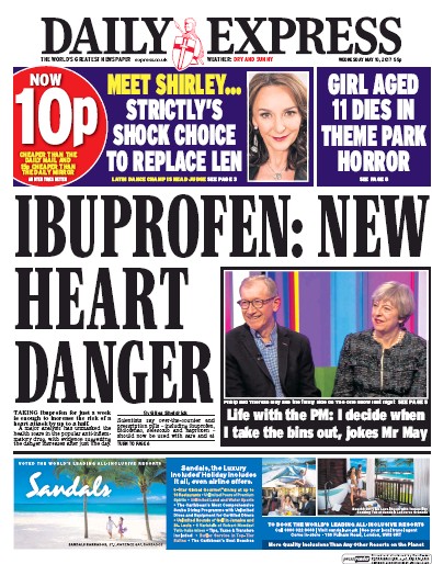 Daily Express Newspaper Front Page for 10 May 2017