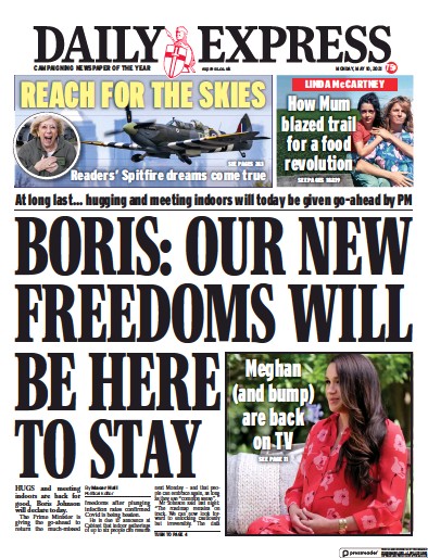 Daily Express Newspaper Front Page for 10 May 2021