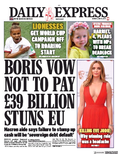 Daily Express Newspaper Front Page for 10 June 2019