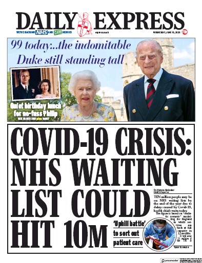 Daily Express Newspaper Front Page for 10 June 2020