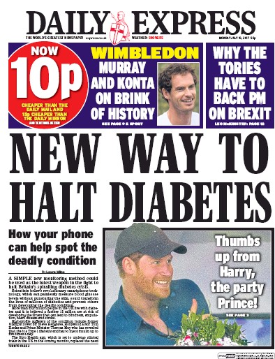 Daily Express (UK) Newspaper Front Page for 10 July 2017