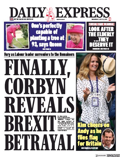 Daily Express Newspaper Front Page for 10 July 2019