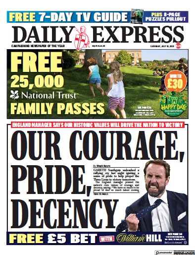 Daily Express (UK) Newspaper Front Page for 10 July 2021