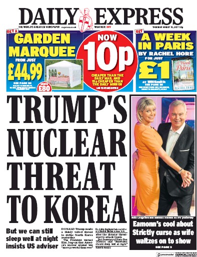 Daily Express Newspaper Front Page for 10 August 2017