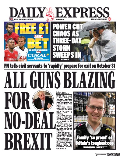 Daily Express Newspaper Front Page for 10 August 2019