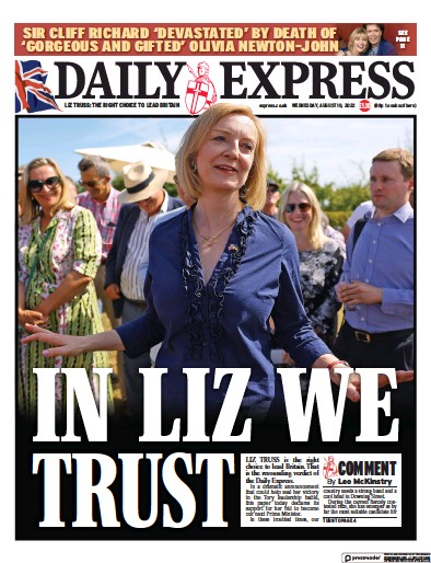 Daily Express (UK) Newspaper Front Page for 10 August 2022