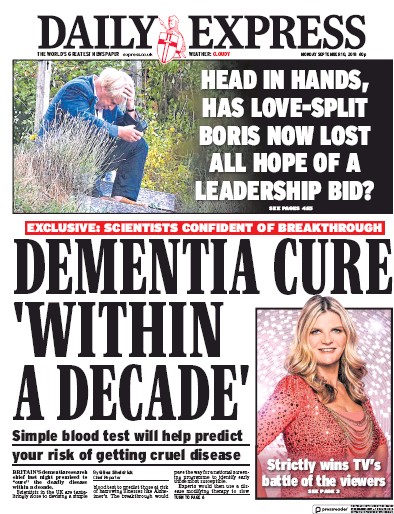 Daily Express Newspaper Front Page for 10 September 2018