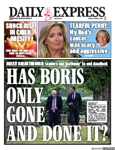 Daily Express (UK) Newspaper Front Page for 11 October 2019