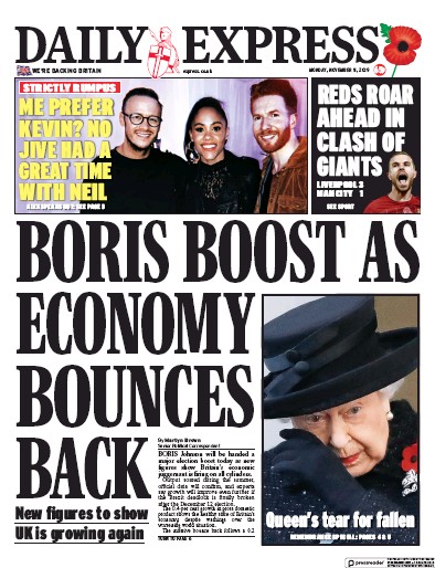 Daily Express Newspaper Front Page for 11 November 2019
