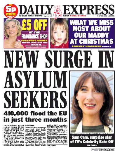 Daily Express (UK) Newspaper Front Page for 11 December 2015