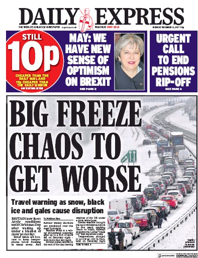 Daily Express Newspaper Front Page for 11 December 2017