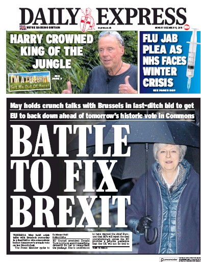 Daily Express (UK) Newspaper Front Page for 11 December 2018