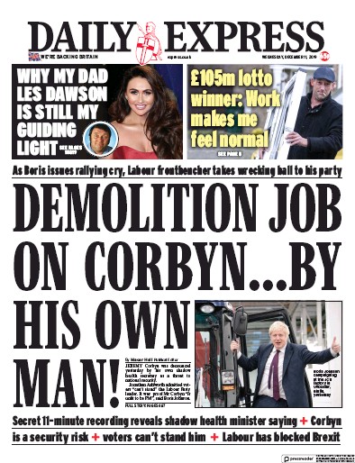 Daily Express (UK) Newspaper Front Page for 11 December 2019