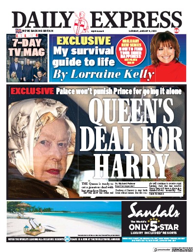 Daily Express Newspaper Front Page for 11 January 2020