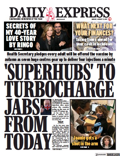 Daily Express Newspaper Front Page for 11 January 2021