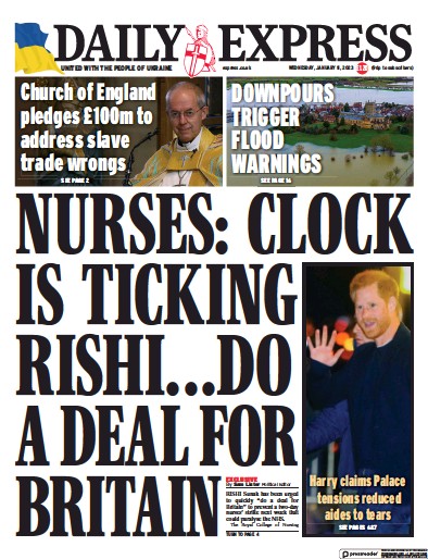 Daily Express (UK) Newspaper Front Page for 11 January 2023