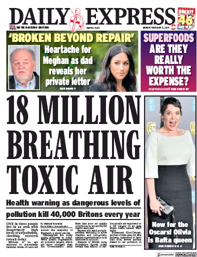 Daily Express (UK) Newspaper Front Page for 11 February 2019