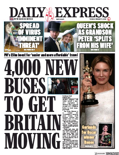 Daily Express Newspaper Front Page for 11 February 2020
