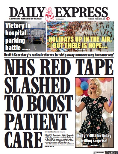 Daily Express (UK) Newspaper Front Page for 11 February 2021