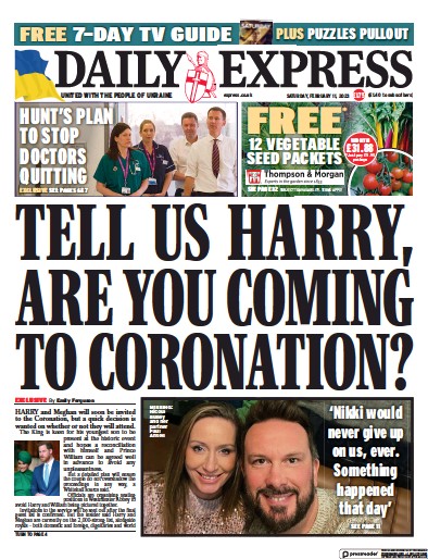 Daily Express (UK) Newspaper Front Page for 11 February 2023