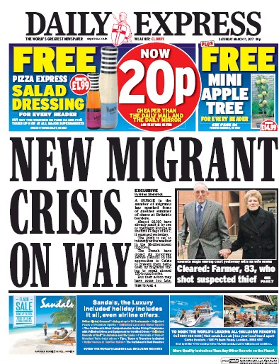 Daily Express Newspaper Front Page for 11 March 2017