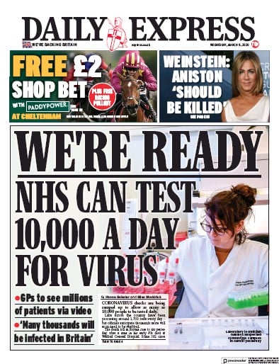 Daily Express Newspaper Front Page for 11 March 2020
