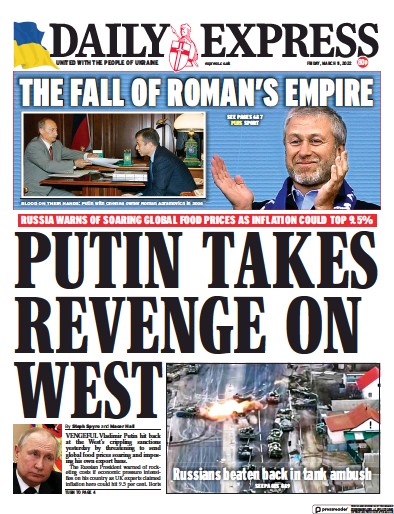 Daily Express (UK) Newspaper Front Page for 11 March 2022