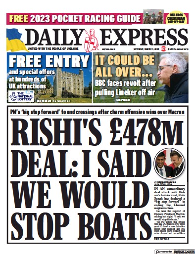 Daily Express (UK) Newspaper Front Page for 11 March 2023