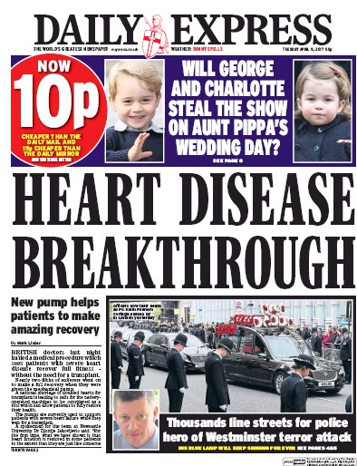 Daily Express Newspaper Front Page for 11 April 2017
