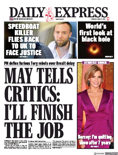 Daily Express (UK) Newspaper Front Page for 11 April 2019