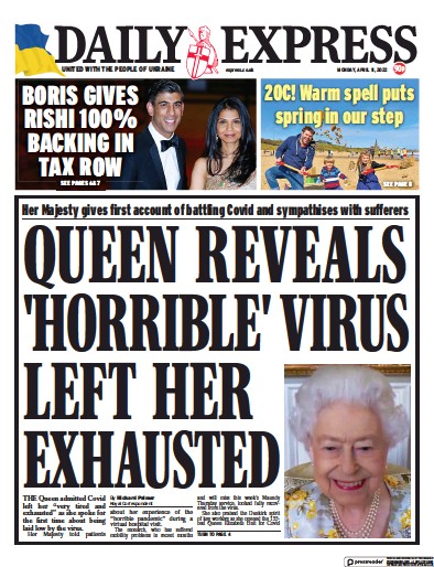 Daily Express Newspaper Front Page for 11 April 2022