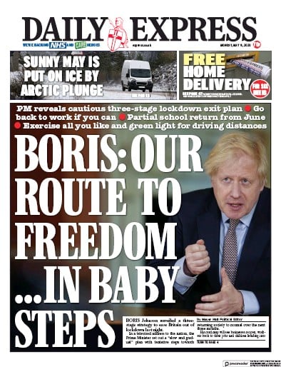 Daily Express Newspaper Front Page for 11 May 2020