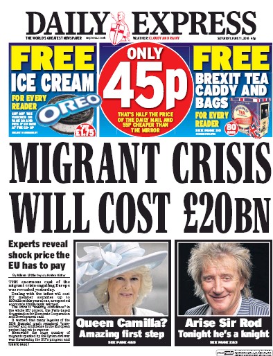 Daily Express Newspaper Front Page for 11 June 2016