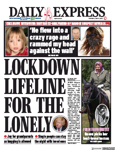Daily Express Newspaper Front Page for 11 June 2020